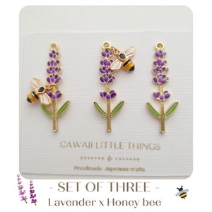Hypoallergenic set of 3 lavender and honeybee dangle earrings /gift/ kawaii/ Bee earring / Lavender earring / Three set / present /