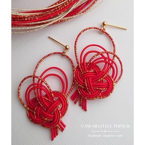 Handmade Mizuhiki Paper Earrings: Japanese Knot, 16k Gold Plated