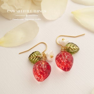 Strawberry Dangle Earrings: Red Glass Beads, Hypoallergenic Hooks (Outlet)