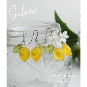 Lemon earrings - Silver colour findings / Hypoallergenic / fruits / fruit earrings / surgical steel 316L/ Lemon / gift / Czech glass beads