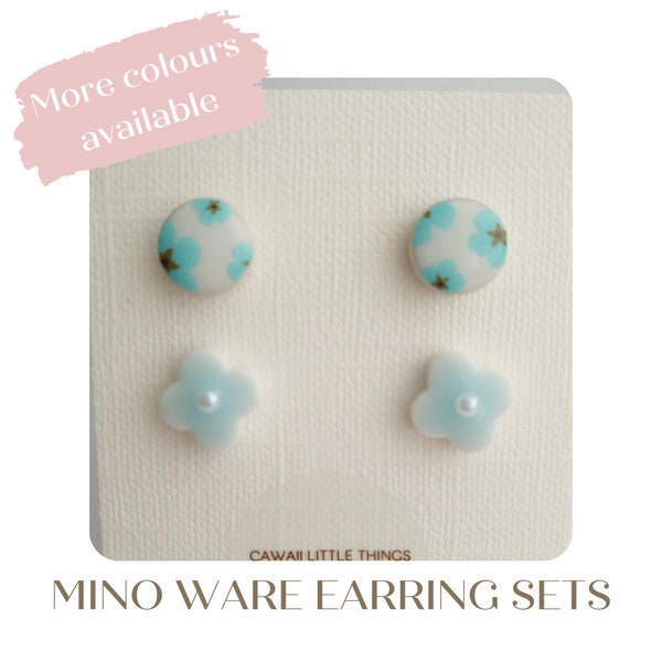 Mino yaki ceramic stud earring sets / Sold as 2 pair / Mino ware / Japanese ceramic / gift / set / traditional / Hypoallergenic