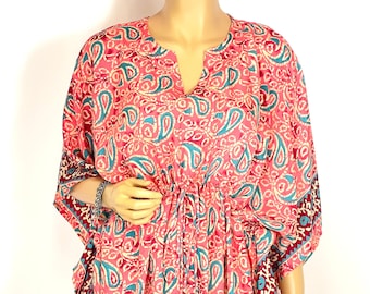 Silk Blend Kaftan Dress: Bohemian Ethnic Lounge wear, Silk Caftan, Boho Clothing, Plus Size Kaftan