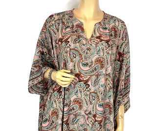 Silk Blend Kaftan Brown Paisley Dress: Plus Size Lounging Wear