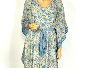 Silk Blend Kaftan Dress with Belt: Boho Loungewear, Plus Size