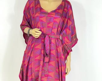Silk Blend Kaftan Dress with Belt: Boho Loungewear, Plus Size (S-XXL)