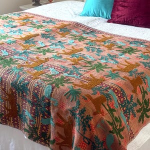 Kantha Suzani Blanket, Hand Embroidered Bedspread, Boho Kantha Suzani Blanket, Indian Floral Throw,Bohemian Decor,Handmade Uzbeki Suzani
