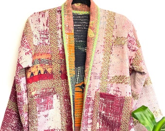 Sari Kantha Short Jacket S/M Cotton Reversible Vintage Kantha Crop Jacket Sari Kantha Jacket Gift for Her