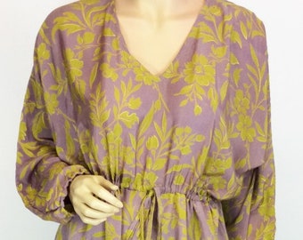 Boho Silk Maxi Dress, Vintage Silk Maxi Dress, Silk Caftan Dress, Retro Dress, Silk Dress, Gift for Mom, Silk Floral Dresses, Silk Kaftan