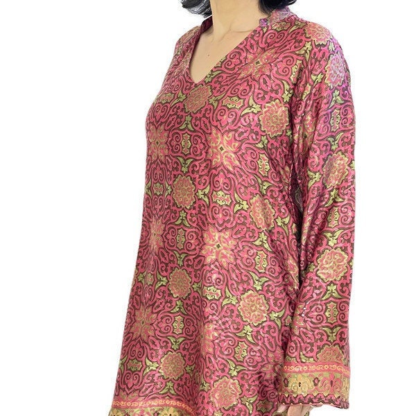 Silk Sari Tunic Crepe Silk Tunic Vintage Sari Short dress kurta