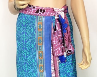 Magic Wrap Skirt, Silk Sari Magic Skirt, Reversible Layered wrap skirt, Sari Skirt, Beach Skirt, Recycled Sari Wrap Skirt, Gift for Her