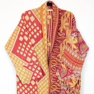 Quilted Kantha Kimono, Vintage Kantha Robe, Gift for Mamma, kantha Jacket,Quilted Robe, kantha long jacket ,vintage Reversible Kantha Robe