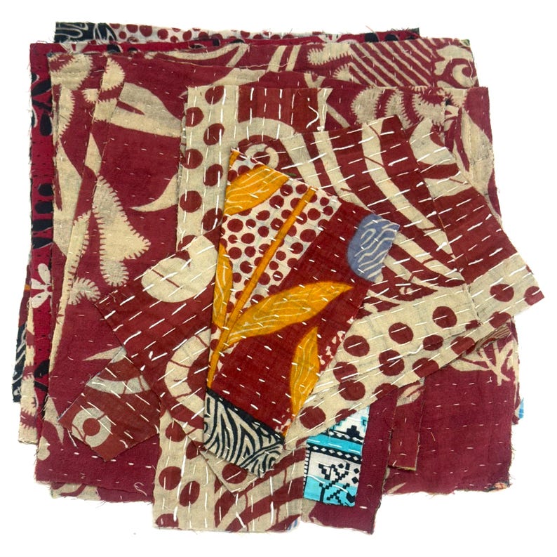 Kantha Fabric scraps Bundle, Kantha Craft Fabric Pieces, Kantha Craft Bundle, Vintage Quilted Scraps Bundle, Fabric Scrap for Pachwork image 4