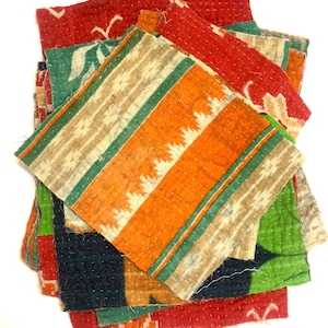 Kantha Fabric scraps Bundle, Kantha Craft Fabric Pieces, Kantha Craft Bundle, Vintage Quilted Scraps Bundle, Fabric Scrap for Pachwork image 3