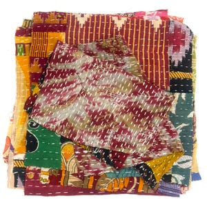 Kantha Fabric scraps Bundle, Kantha Craft Fabric Pieces, Kantha Craft Bundle, Vintage Quilted Scraps Bundle, Fabric Scrap for Pachwork image 9