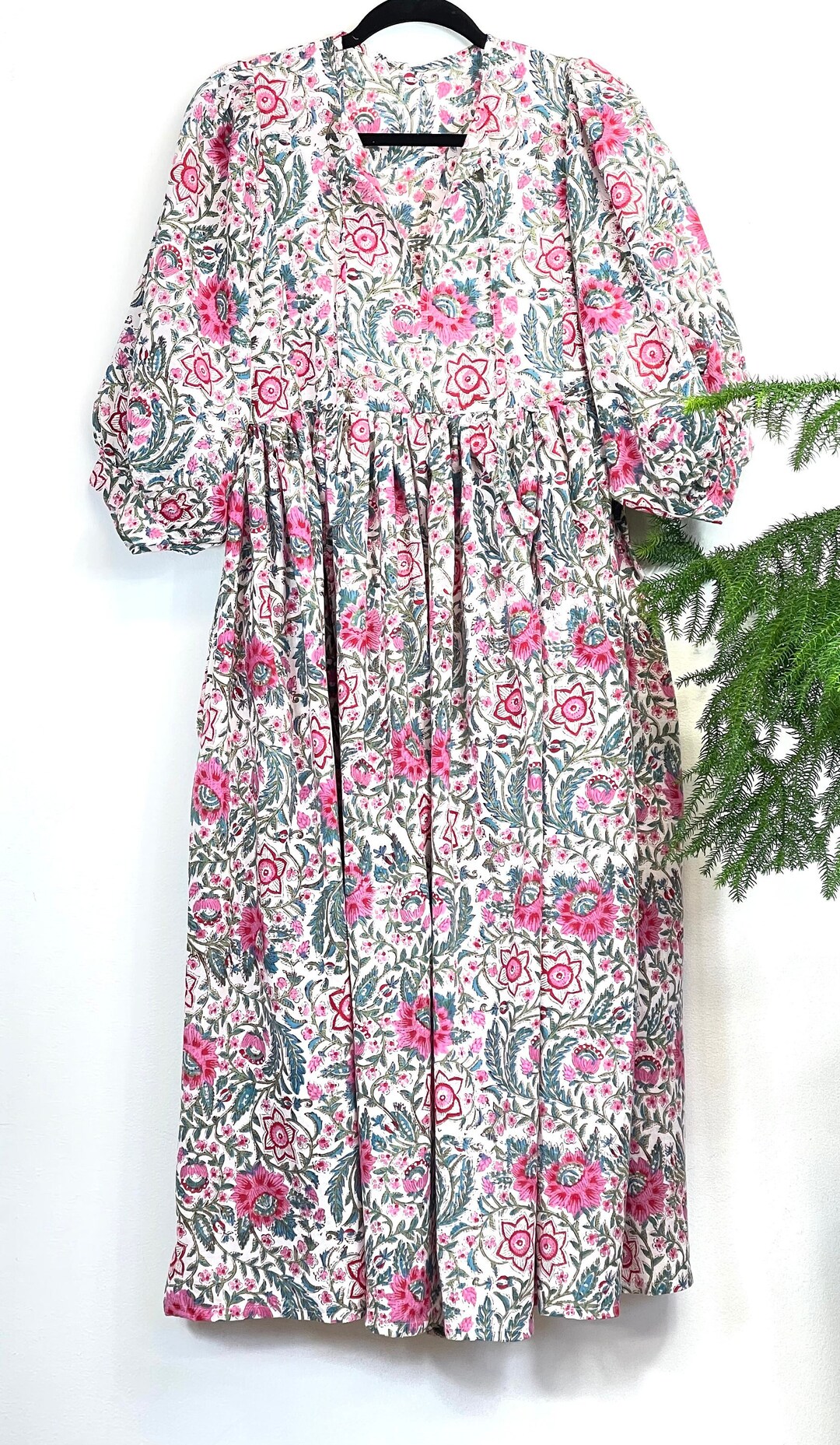 Indian Blockprint Pure Cotton Everyday Midi Dress Summer Earthy Elegant ...