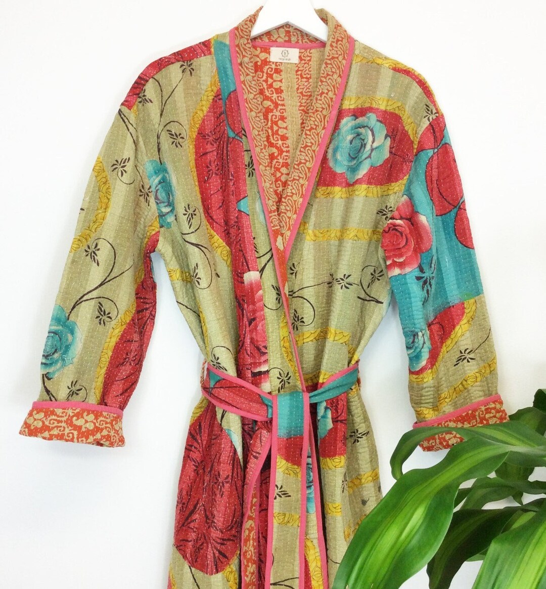 Kantha Robe Kantha Robe Kantha Reversible Robe Kimono Jacket Vintage Sari Kantha ...