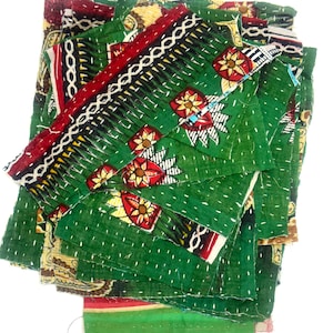 Kantha Fabric scraps Bundle, Kantha Craft Fabric Pieces, Kantha Craft Bundle, Vintage Quilted Scraps Bundle, Fabric Scrap for Pachwork image 10