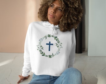 Crop Hoodie - Cross Wreath