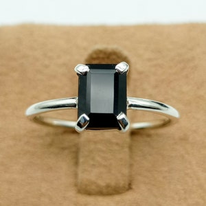 Onyx Ring Sterling Silver Emerald Cut Black Onyx Ring Solid Gold Natural Black Onyx Ring Minimalist Ring Dainty Ring July Birthstone Ring