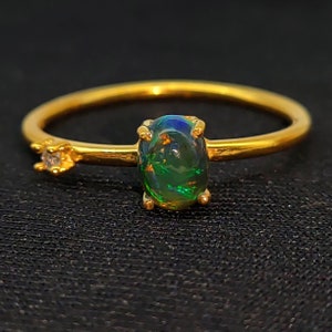 Natural Black Oval Opal Ring Fire Opal Ring Stackable Opal Ring Sterling Silver Opal Ring 14k Gold Opal Ring Welo Opal Ring Dainty Opal Ring