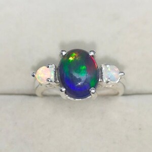 Natural Opal Ring Multi Fire Oval Opal Ring Minimalist Ring Sterling Silver Opal Ring Black and White Opal Ring 14k Solid Gold Opal Ring