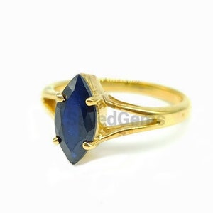 Sapphire Ring Sterling Silver Marquise Cut Sapphire Ring Solid Gold Sapphire Ring Designer Sapphire Ring Blue Stone Ring Women Sapphire Ring