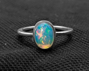 Opal Ring Sterling Silver Oval Multi Fire Opal Ring Solid Gold Solid Gold Natural Welo White Opal Ring Dainty Ring Minimalist Ring