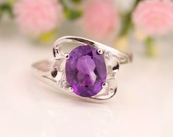 Amethyst Ring Natural Stone Ring Oval Stone Ring Sterling Silver Ring Solid Gold Ring Designer Ring Women's Ring February Birthstone Ring