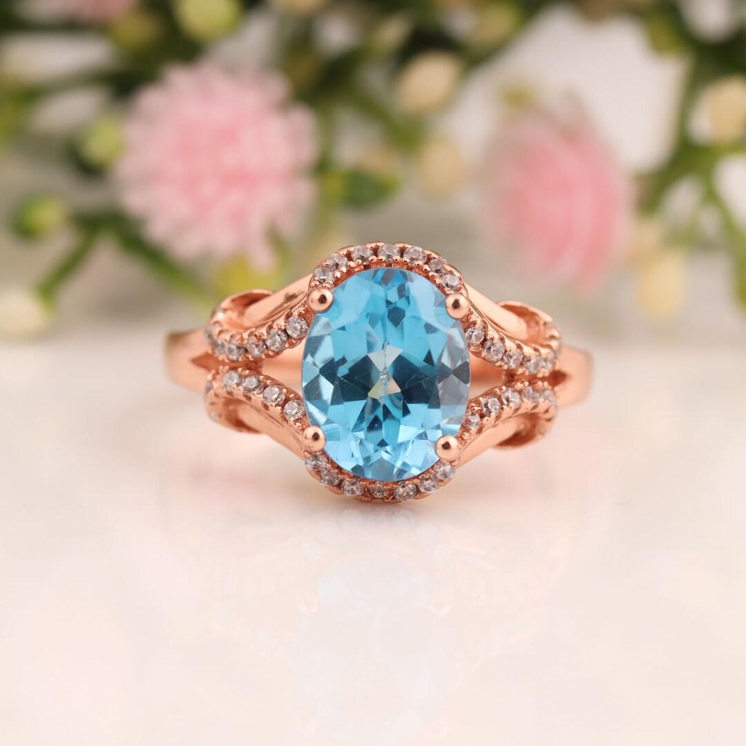Topaz Color Ring Topaz Ring Sterling Silver Oval Cut Blue Topaz Ring Solid Gold Natural ...