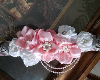 Flower Girl Sash Pink And Silver Maternity Sash Belt,Baby Showers Vintage Belt 