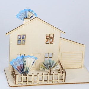 Money gift for house, apartment, move-in, house construction, pluggable made of plywood