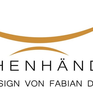 May include: A logo featuring a gold-colored curved graphic element above the text EICHENH&Auml;NDIG in a black sans-serif font, with the additional text HOLZDESIGN VON FABIAN DENNINGER positioned below in a smaller black sans-serif typeface.
