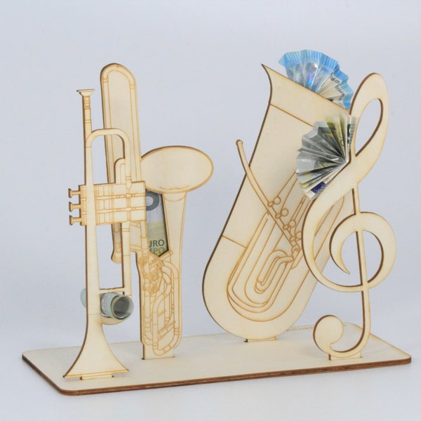 Money gift music instruments trumpet slide trombone tuba brass music