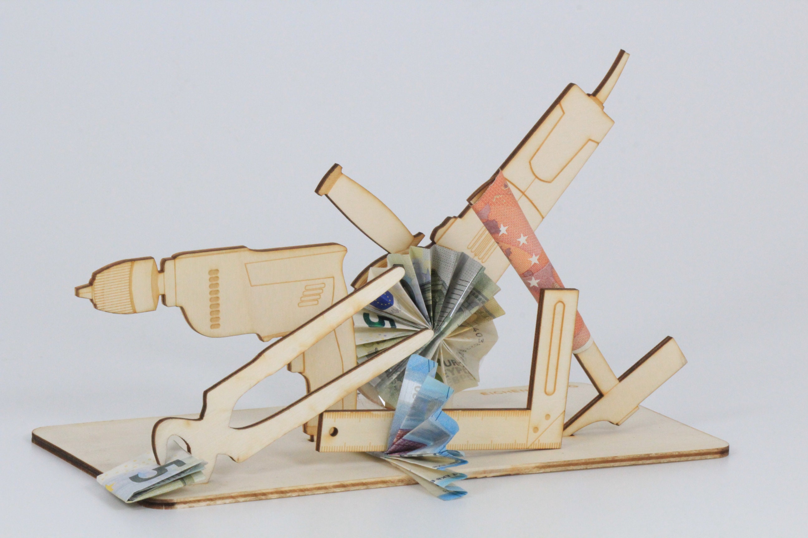 Cash gift tool, drill, hammer, pliers, ruler, angle grinder, workshop