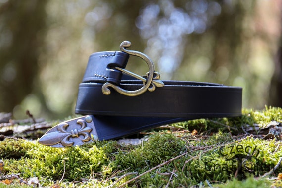 Black fleur de lis leather belt Fleur De Lys Leather Belt - Cellar Leather main image 2