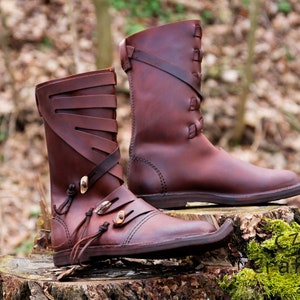 VARYAG viking high boots with antler buttons