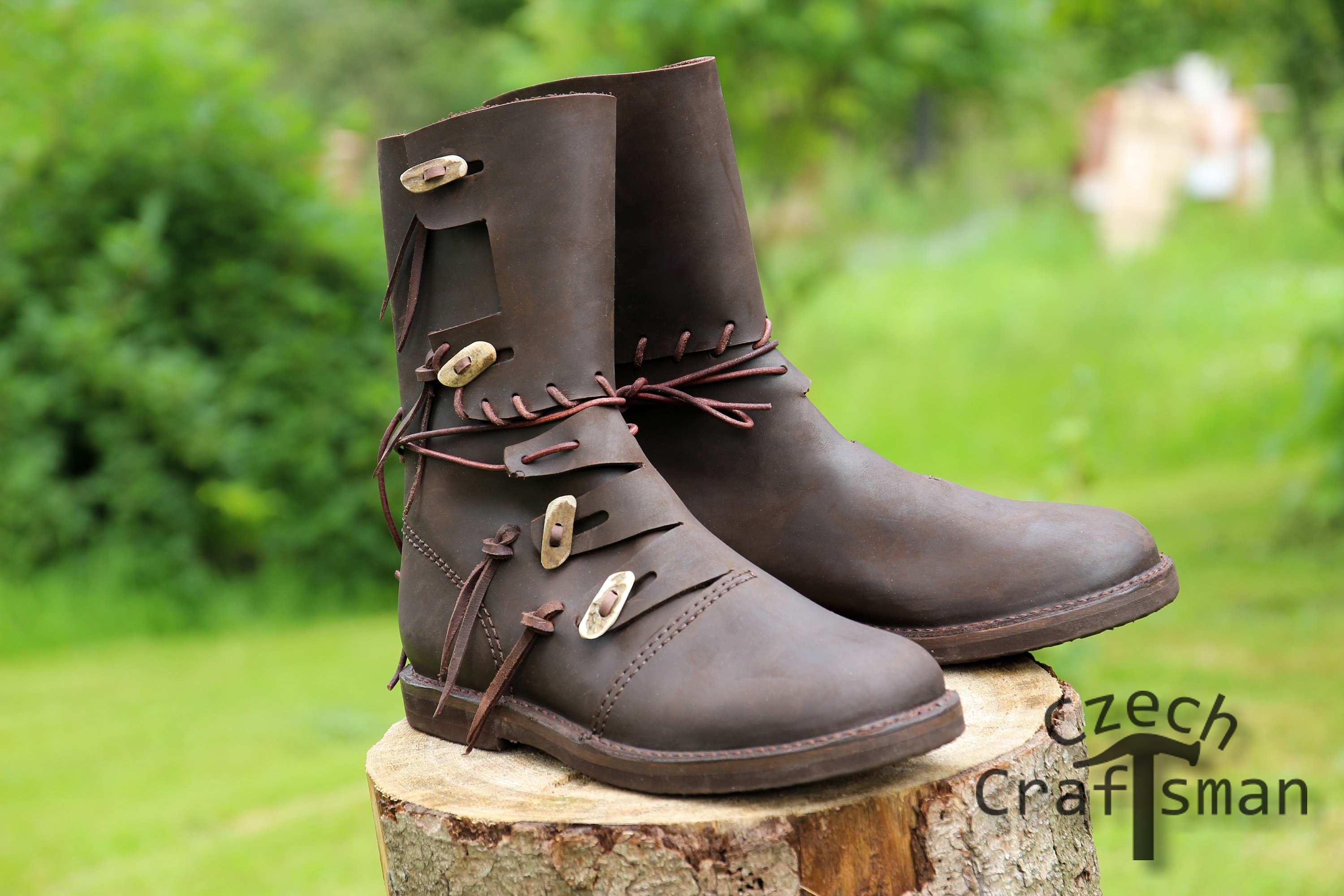Hersir Mens 10 Handmade Leather Viking Boots Antler Buttons LARP Ren Faire IGMUND Viking Boots With Leather Buttons - Etsy main image 2