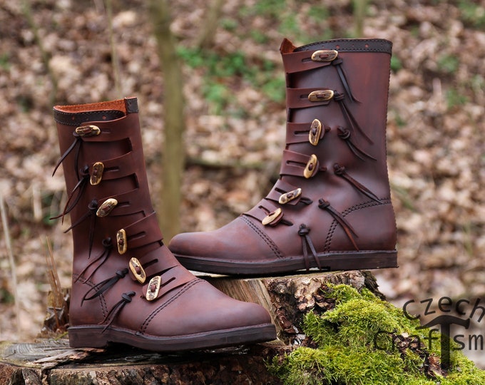 JARL viking high boots with antler buttons