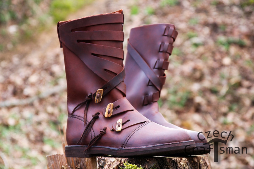 Housecarl Viking High Boots With Antler Buttons