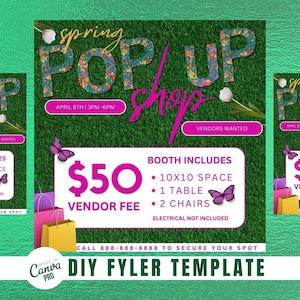 DIY Pop Up Shop Flyer | Canva Spring Pop Up Shop Template | Vendors Wanted Social Media Flyer | Premade Spring Beauty Template