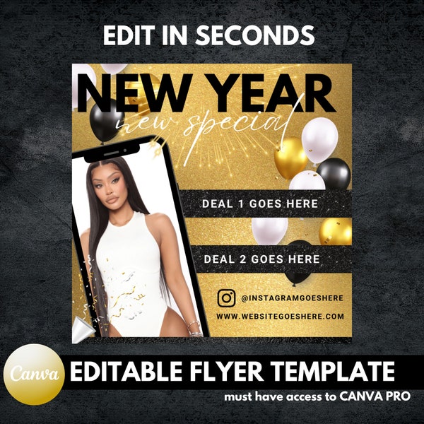 New Year Sale Flyer | Happy New Year Sale | New Year Special Flyer Template |New Year Celebration Flyer for Hair, Nails, Lashes |CANVA FLYER