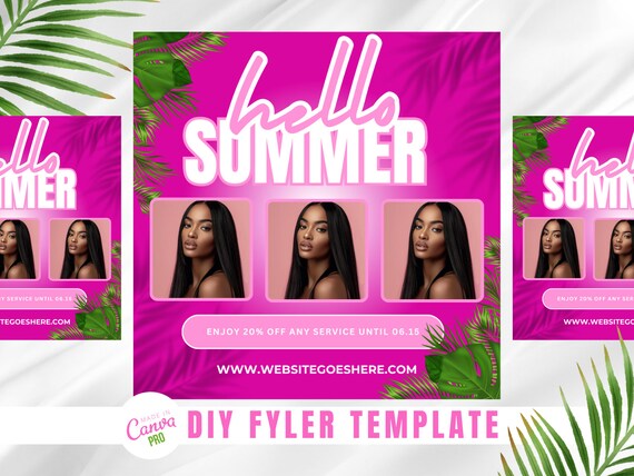 DIY Summer Flyer, Hair Booking Sales Flyer, Summer Sale Flyer, Lash, Wig, Nail, Body Contouring Flyer, Canva Template Flyer