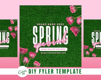 DIY Spring Hair Booking Sales Flyer | Lash, Wig, Nail, Body Contouring Flyer | Canva Template Flyer | Pink and Green Flyer