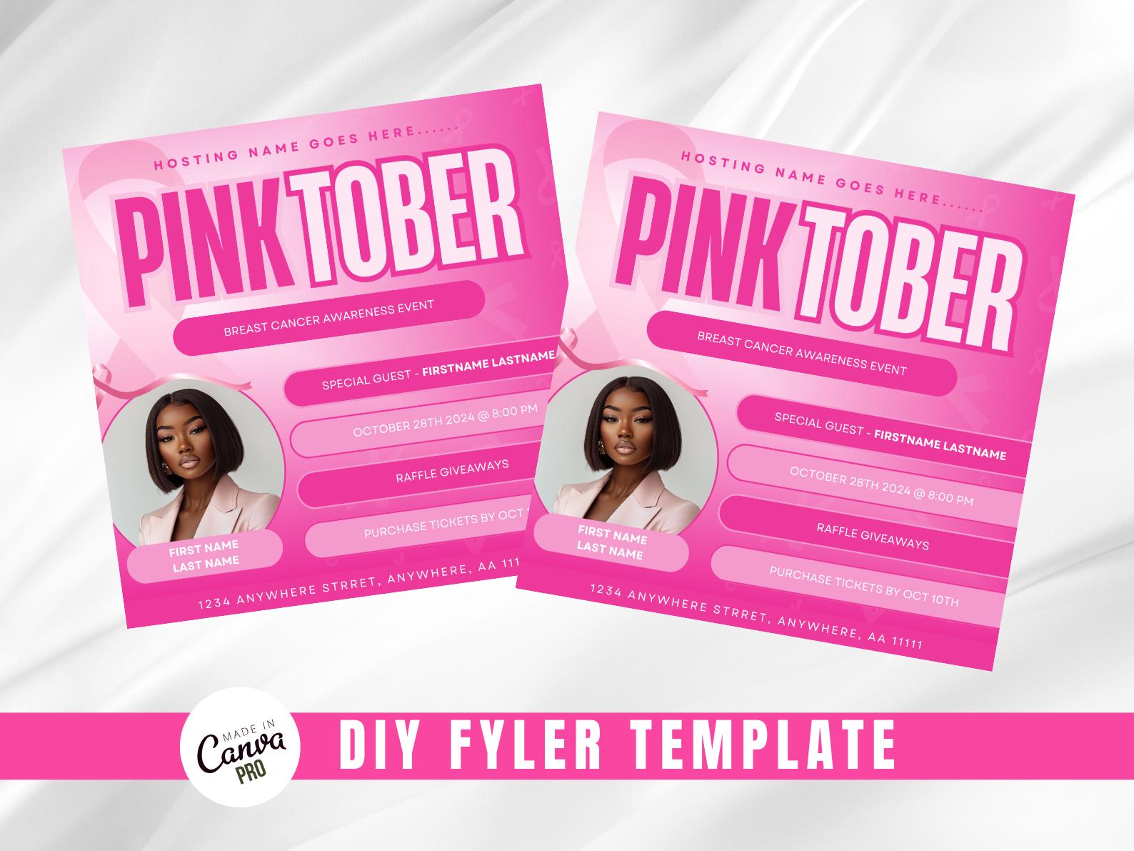 DIY Pinktober Fundraiser Raffle Canva Flyer, Breast Cancer Awareness ...