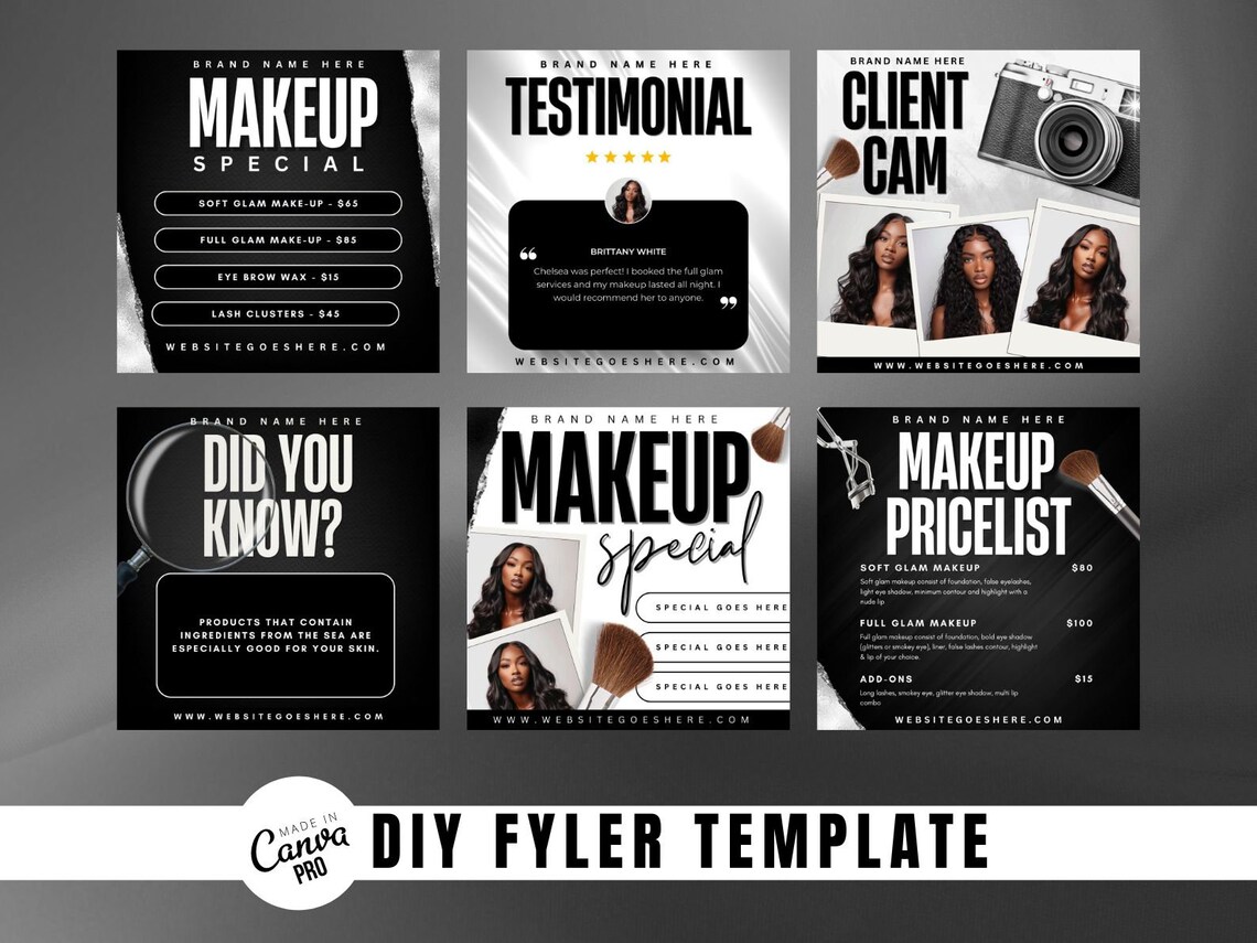 6 Editable Makeup Artist Canva Flyer Templates for Small Business ...