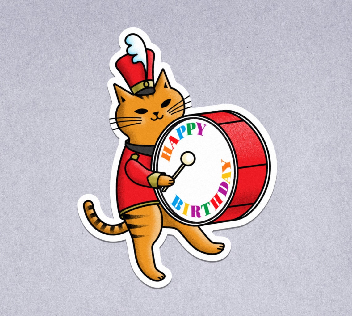 Cute Cat Marching Band Drummer Valentine's Day Water Etsy