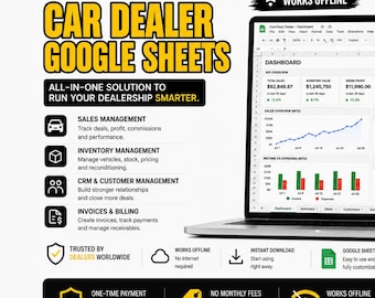 Car Dealer | Customers Tracker, Car Dealership Sheets, Car Broker Dashboard Template, Used Cars Seller Excel Spreadsheets Car Reseller Log