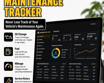 Vehicle Maintenance Tracker | Car Service, Fuel, Mileage & Expense Log | Offline HTML App, Multiple Cars, No Subscription