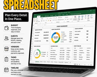 Planilha de Planejamento de Eventos, CRM para Planejamento de Casamentos | Faturas de Clientes, Orçamento e Lista de Convidados | Download Imediato do Google Sheets