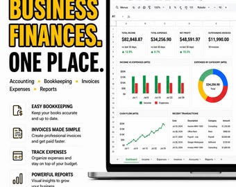 Accounting Spreadsheet | Bookkeeping Excel Template | Income & Expense Tracker | Profit Loss | Cash Flow